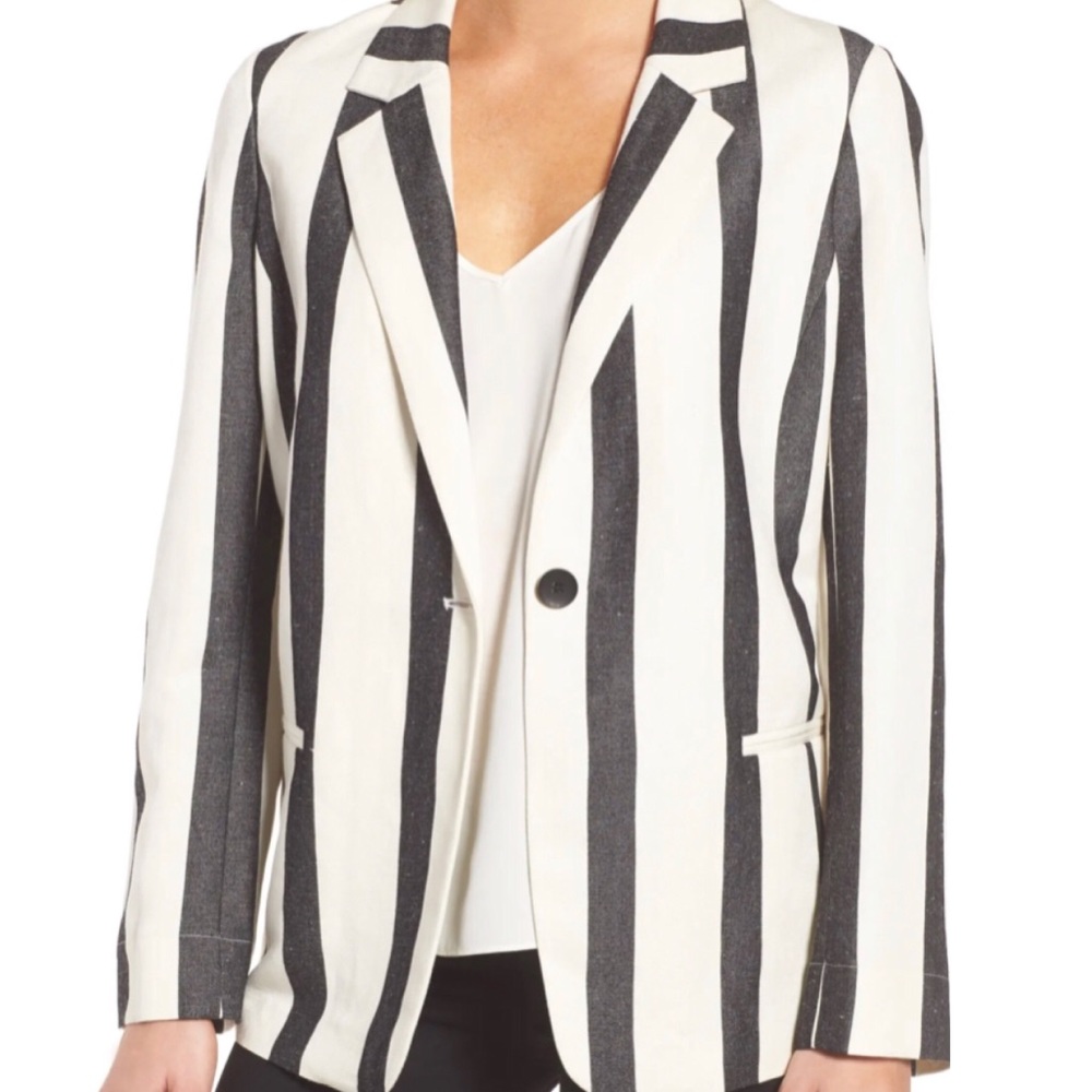 TROUVÉ Nordstrom Black and White Stripe Oversize Boyfriend Blazer